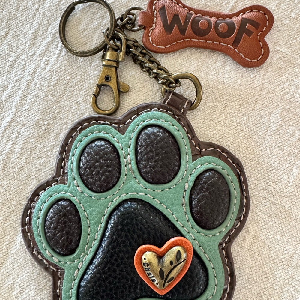 Chala Brown and Green Paw Keychain and FOB Coin Purse - Picture 4 of 6